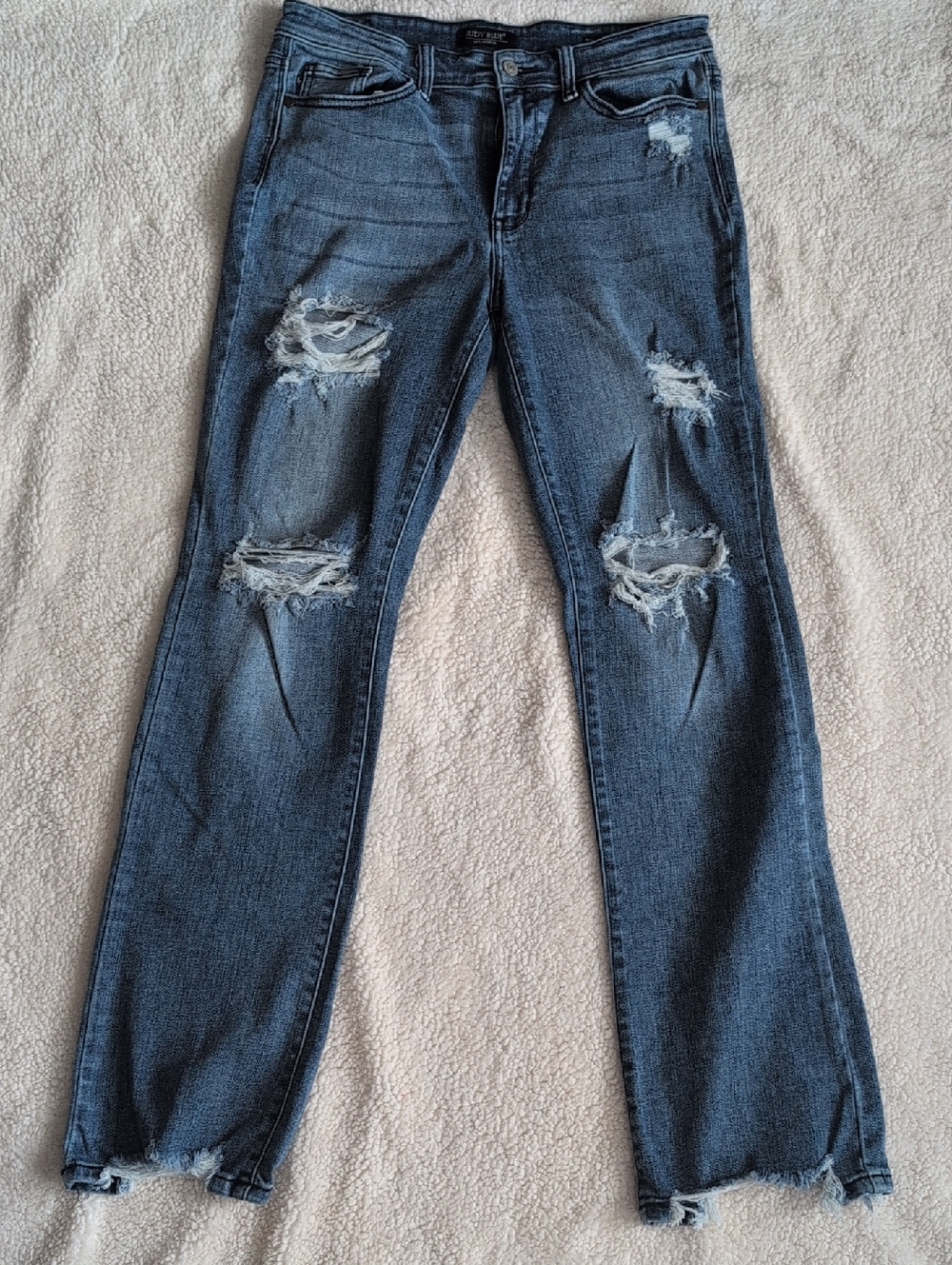 Judy Blue Size 11/30 Distressed Dark Blue Straight Leg Jeans